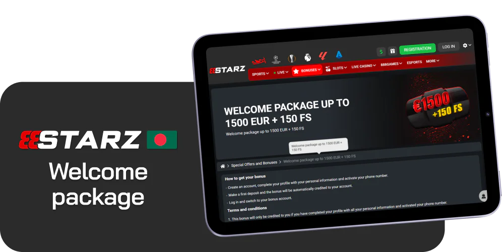 Bonuses for first 4 deposits at 888Starz for benali players